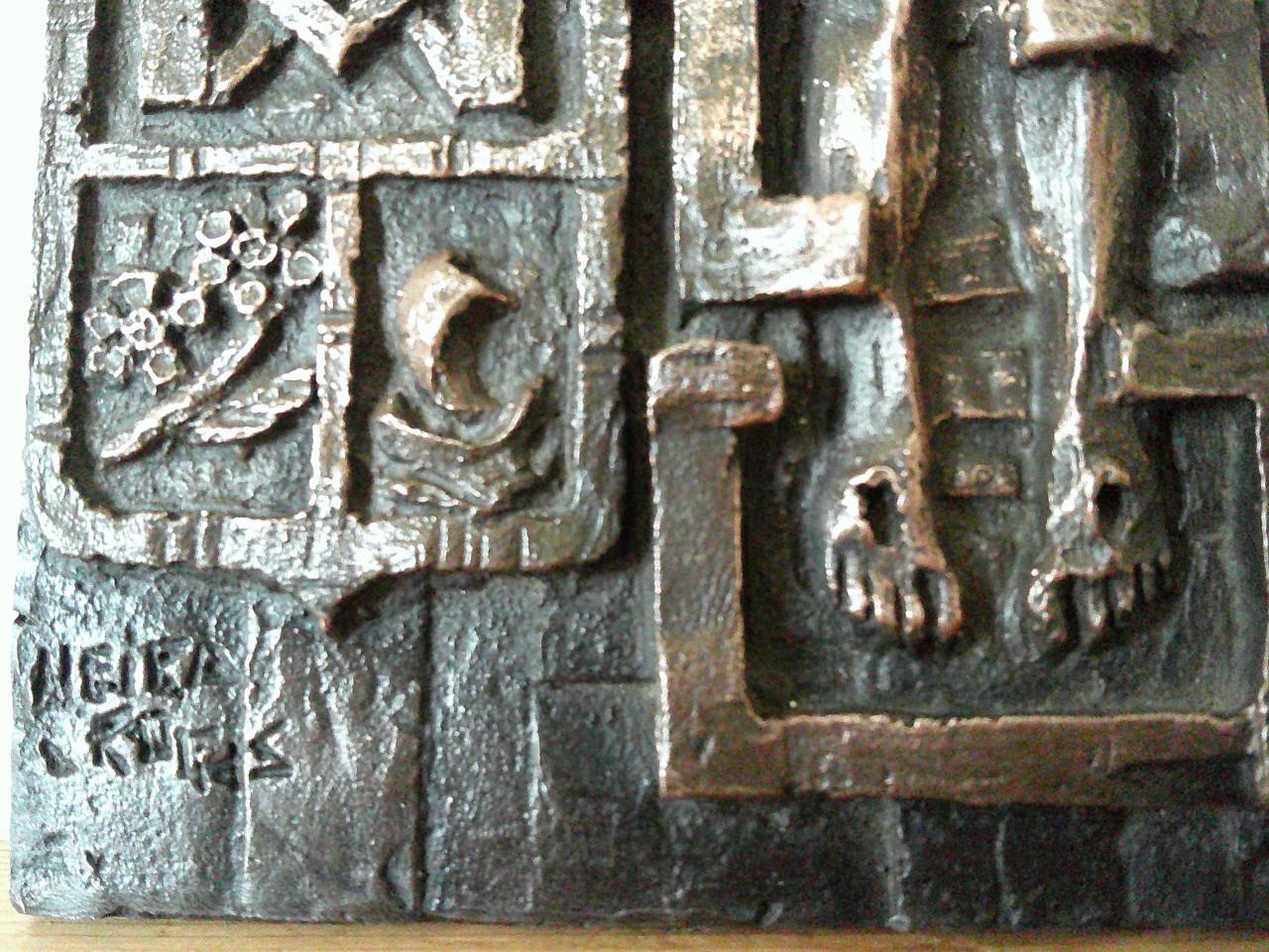 ZWAAR BRONZEN PLAQUETTE KRUISIGING, SPAANSE KUNSTENAAR