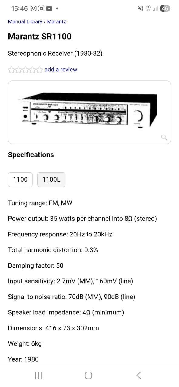 Te koop Marantz SR-1100 Vintage versterker 1980
