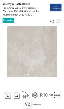 10 m2 vloer/wandtegels 60x60 Villeroy & Boch