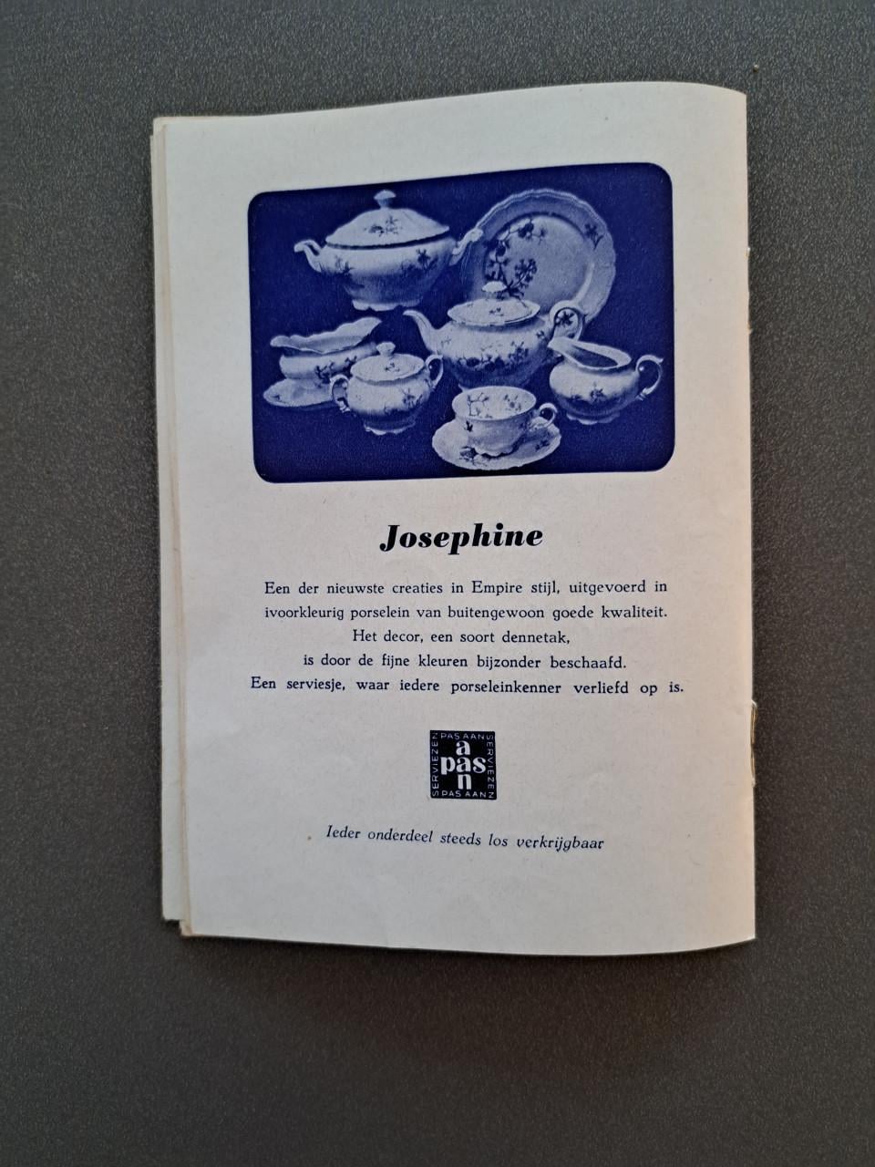 Vintage Pas-Aan servies 'Josephine' incl. origineel boekje