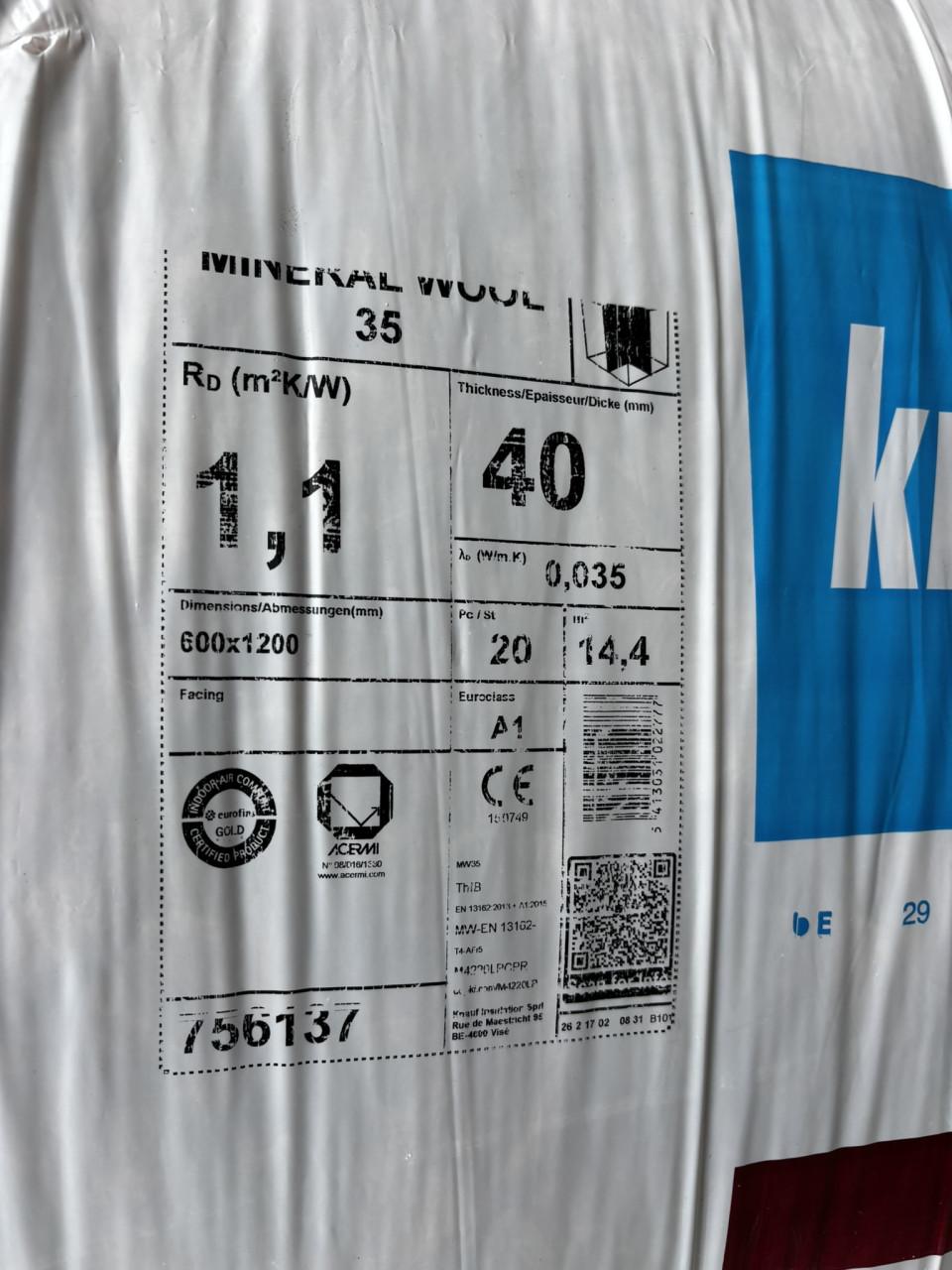 Ongeopend pakket Knauf Insulation minerale wol (40 mm dik)