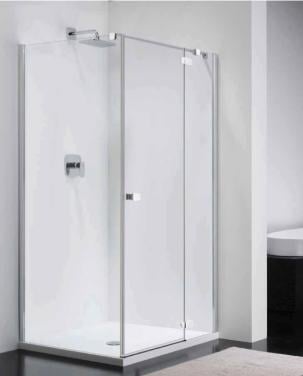 Douchecabine met deur 90x120, helder glas/chroom van € 695,- voor