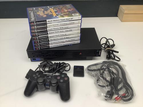 PlayStation 2 phat zwart met controller memory card en spellen