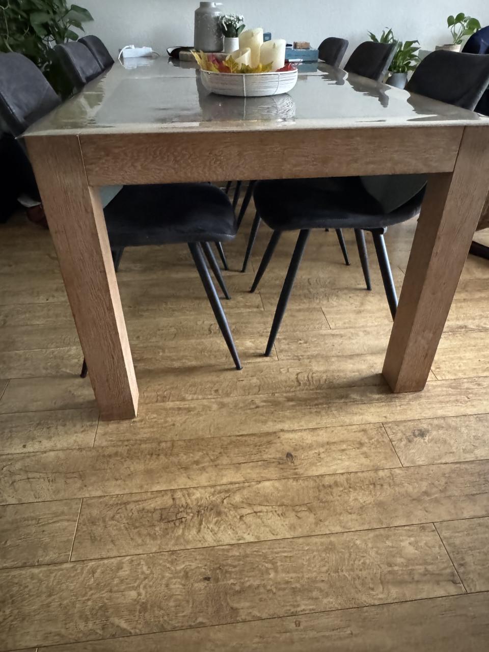 6 persoons eikenhouten eettafel met leisteen
