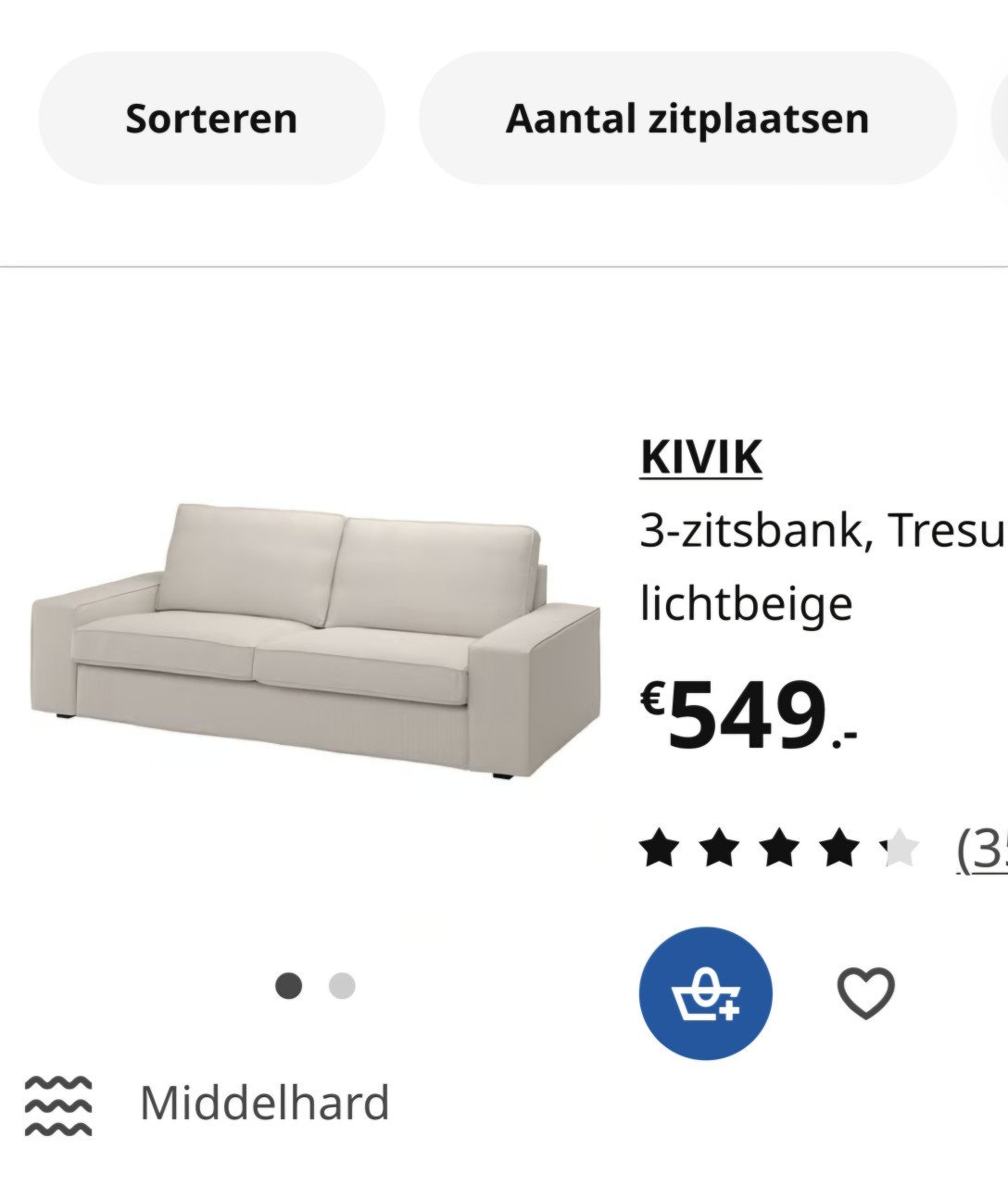 Beige Ikea KIVIK Bank 2,5 jaar oud, 2 zitter