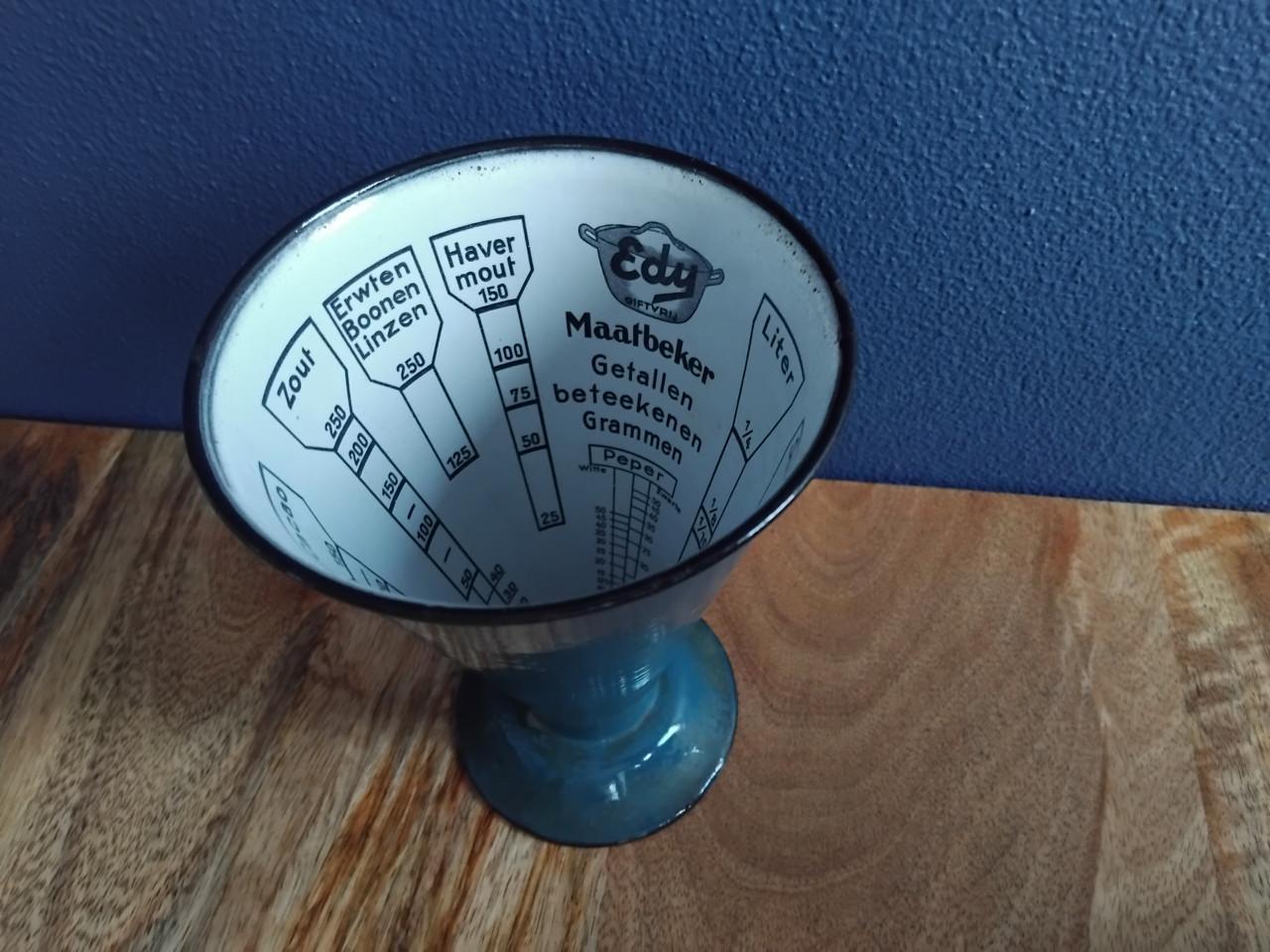 Emaille Vintage Edy Maatbeker Petrolblauw Goud