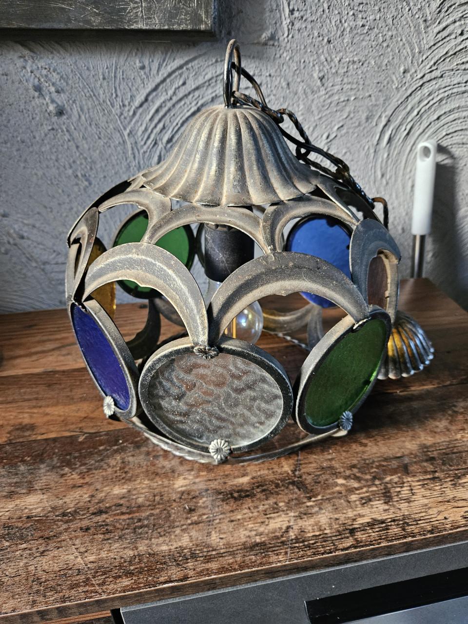 Vintage Hanglamp met Gekleurd Glas in lood - Oosters Design