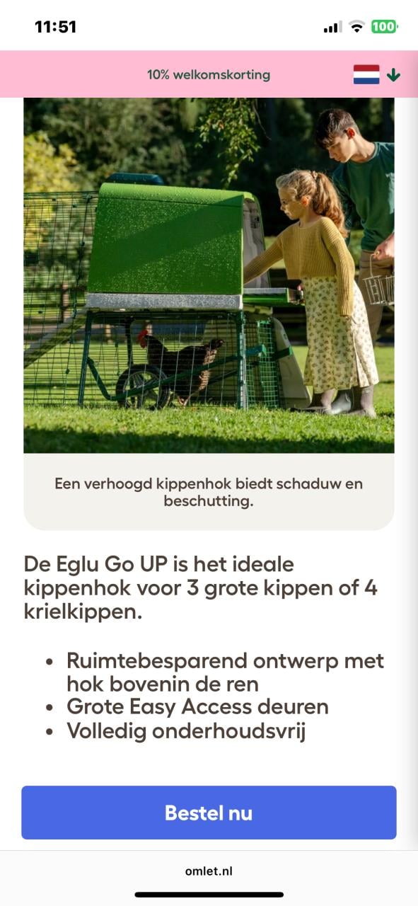 Verplaatsbaar kippenhoek met ren van de firma Omlet