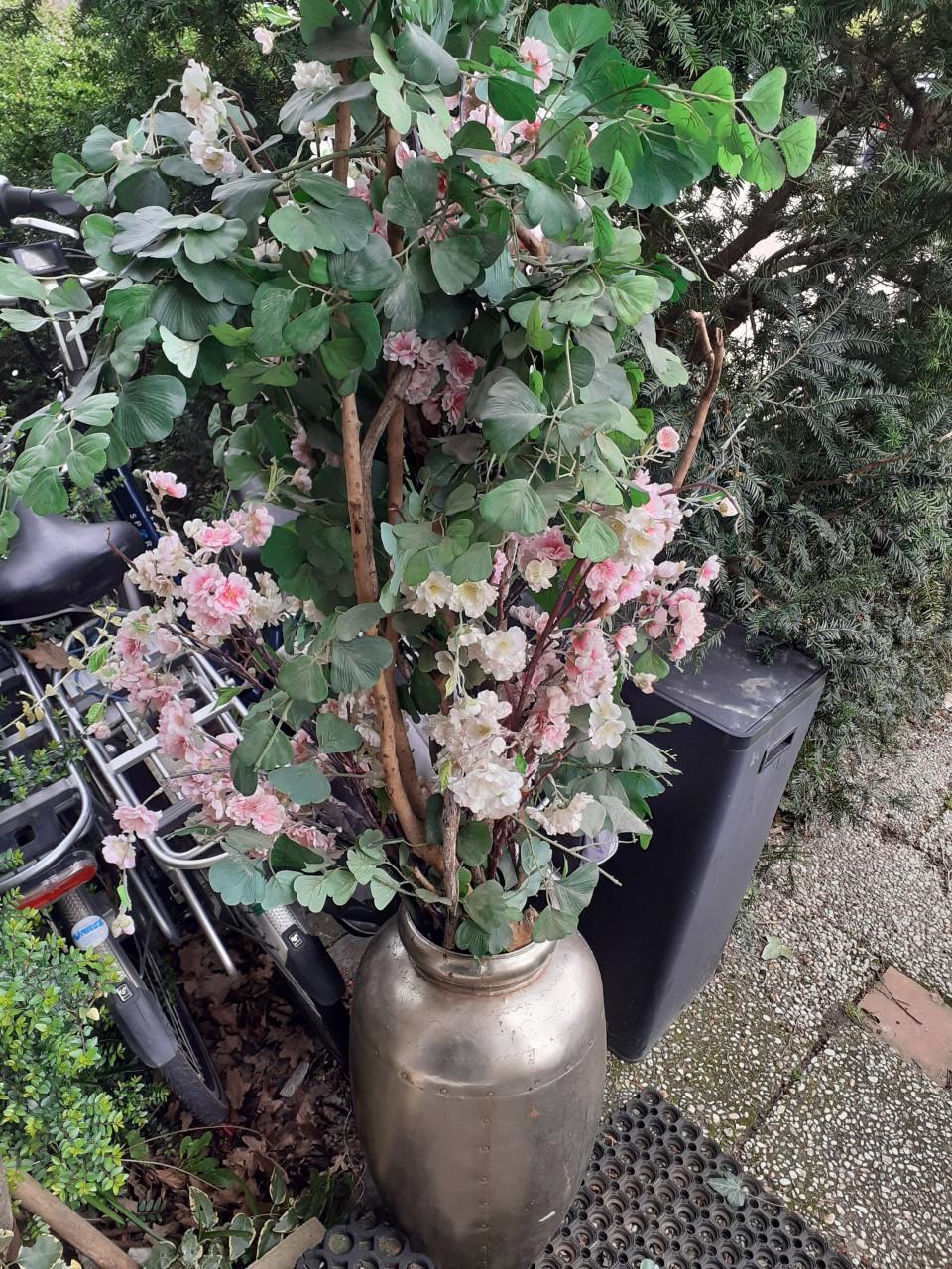 Kunst-Planten in geel koper bloempot groot ca. 170 cm
