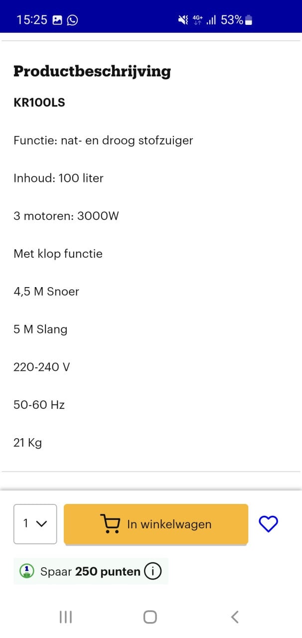 Nieuw Kremer KR100LS industriële stofzuiger
