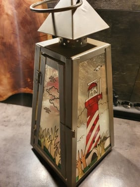 Heel leuke grote metalen Vuurtoren lantaarn met een theelichthouder...