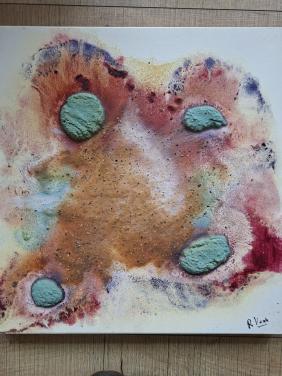 Schilderij. Olieverf, acryl en zand op canvas,