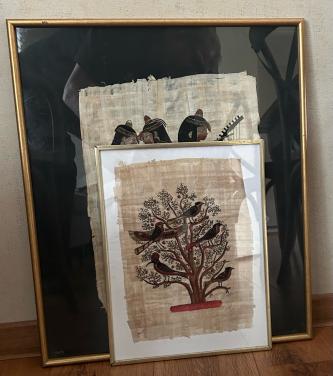 Twee originele Egyptische papyrusschilderingen – met certificaten