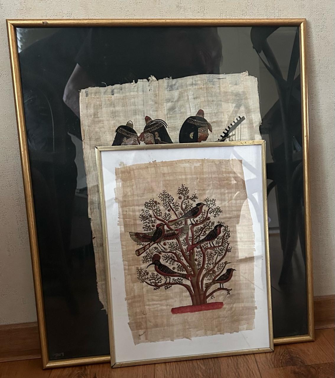 Twee originele Egyptische papyrusschilderingen – met certificaten