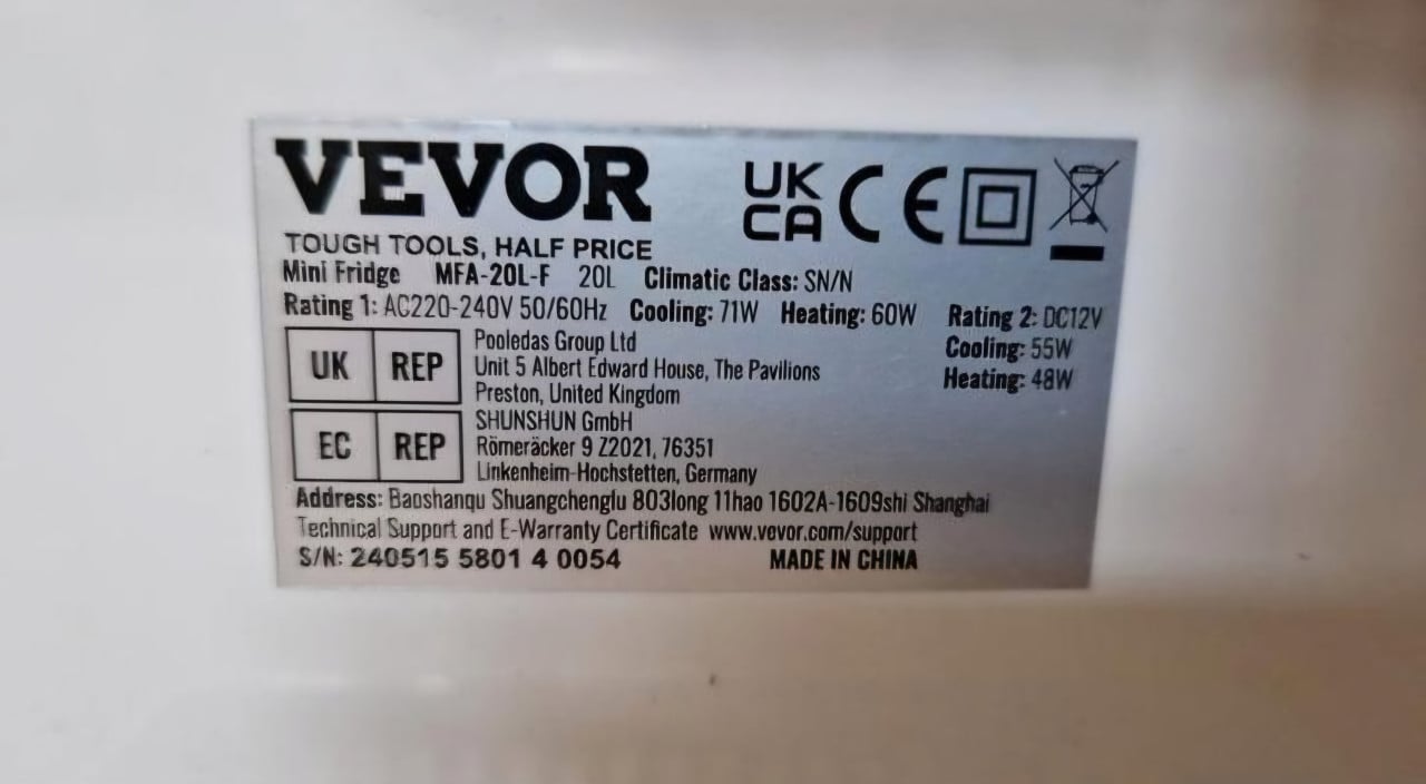 Vevor mini koelkast, kan ook verwarmen / 220 en 12 V / 20 liter