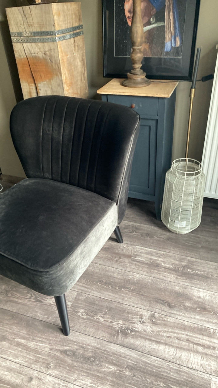 Zgan antracietkleurige velvet fauteuil