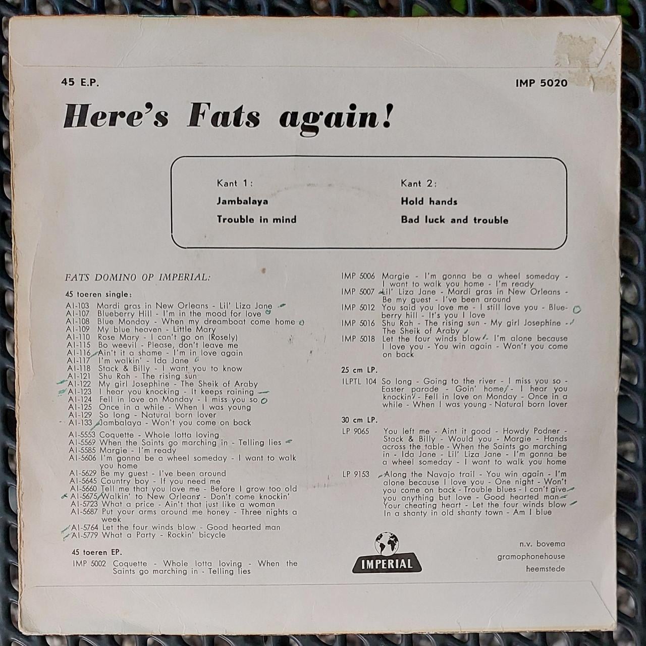 Fats Domino - Here Is Fats Again  7"