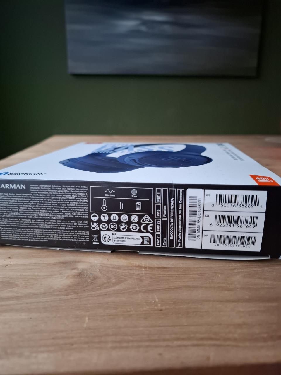 JBL draadloze koptelefoon. Tune 510BT Pure Bass. Blauw. Nieuw.