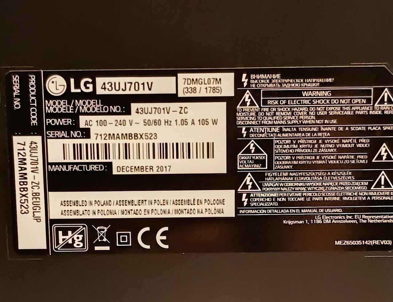 LG smart tv 110 cm