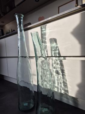 Grote glazen vazen doorschijnend groen/blauw