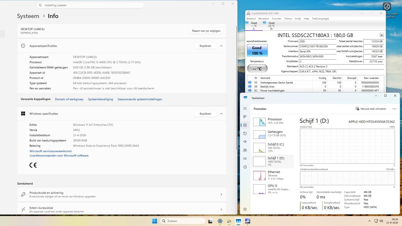 Complete Fujitsu Esprimo P556 i5-6500 8Gb 180+500Gb Win11LTSC 22" 65€