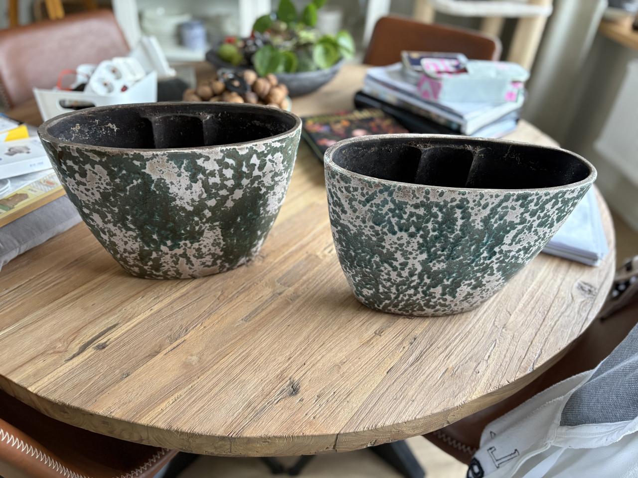 Ovale bloempotten groenrijk 2x