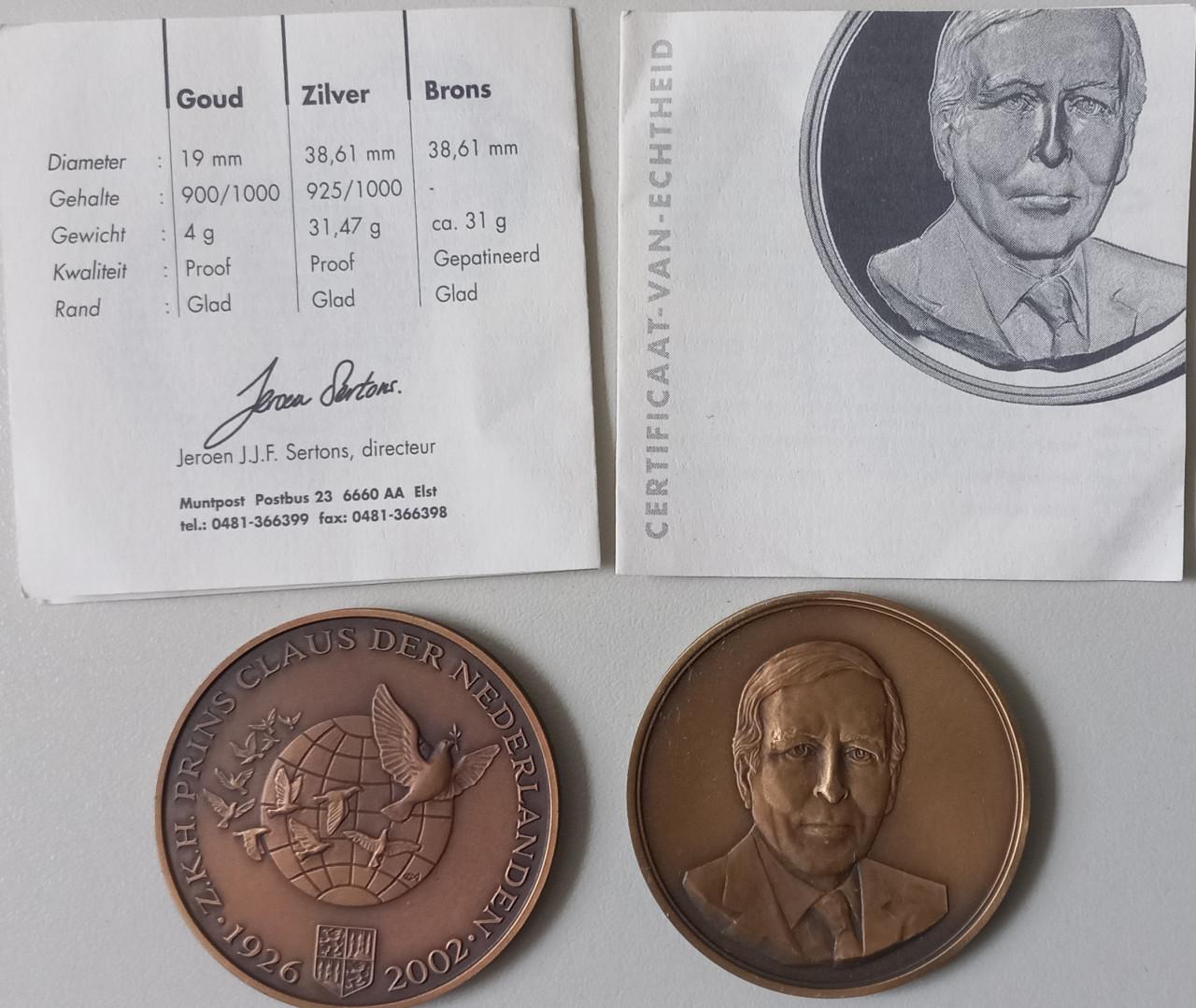 Bronzen herdenkingsmunt prins Claus