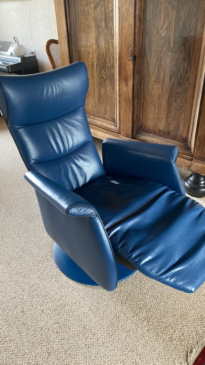 Relaxstoel, modern blauw leer