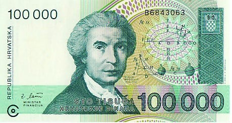 Biljet Kroatie 100000 Dinara 1993 UNC