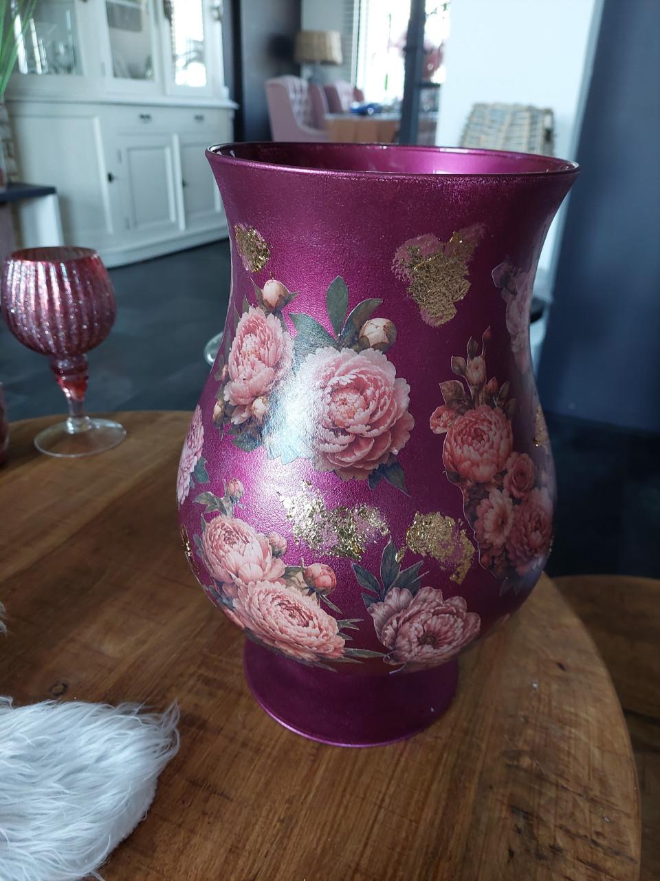 Nw Decoupage Romantische bloemen vaas