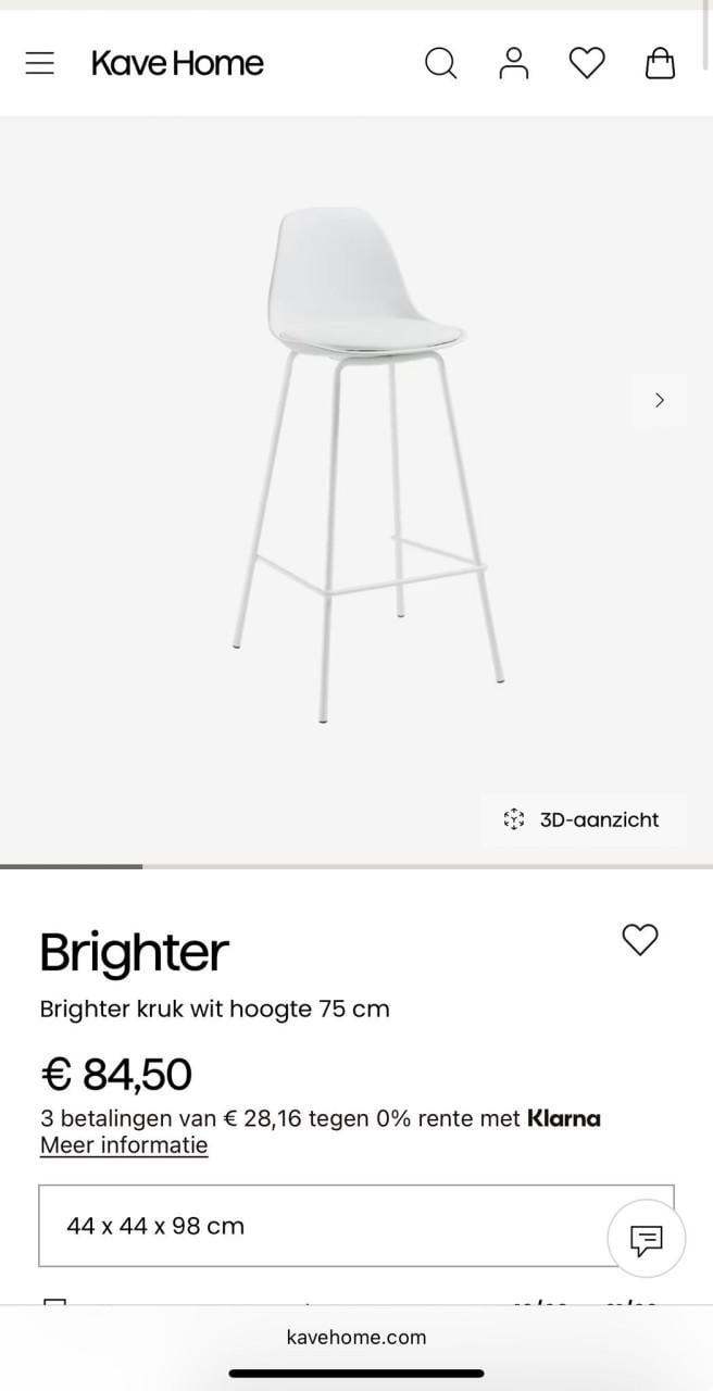 Barkruk, wit/metaal 4 stuks