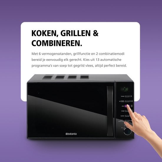 Brabantia BBEK1145DG Magnetron Grillfunctie 13 automatische kookprogramma’s