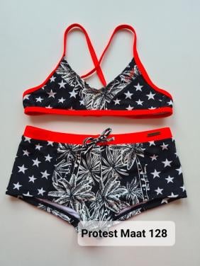 Nieuwe zwart-wit- fluo bikini van Protest Maat 128