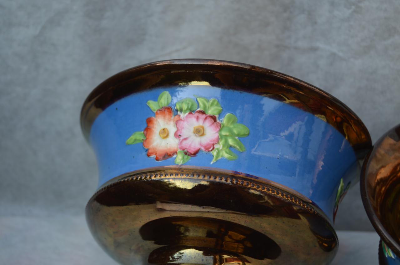 2 Goudsteen kommen Staffordshire ong. 1850 + theepot