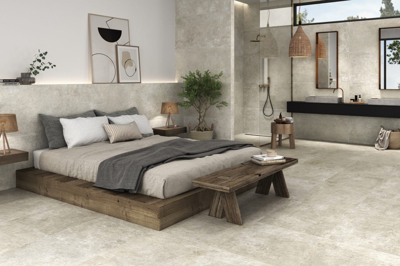 3030-340 ca 51 m² taupe betonlook tegels, 60x60 cm, per m²