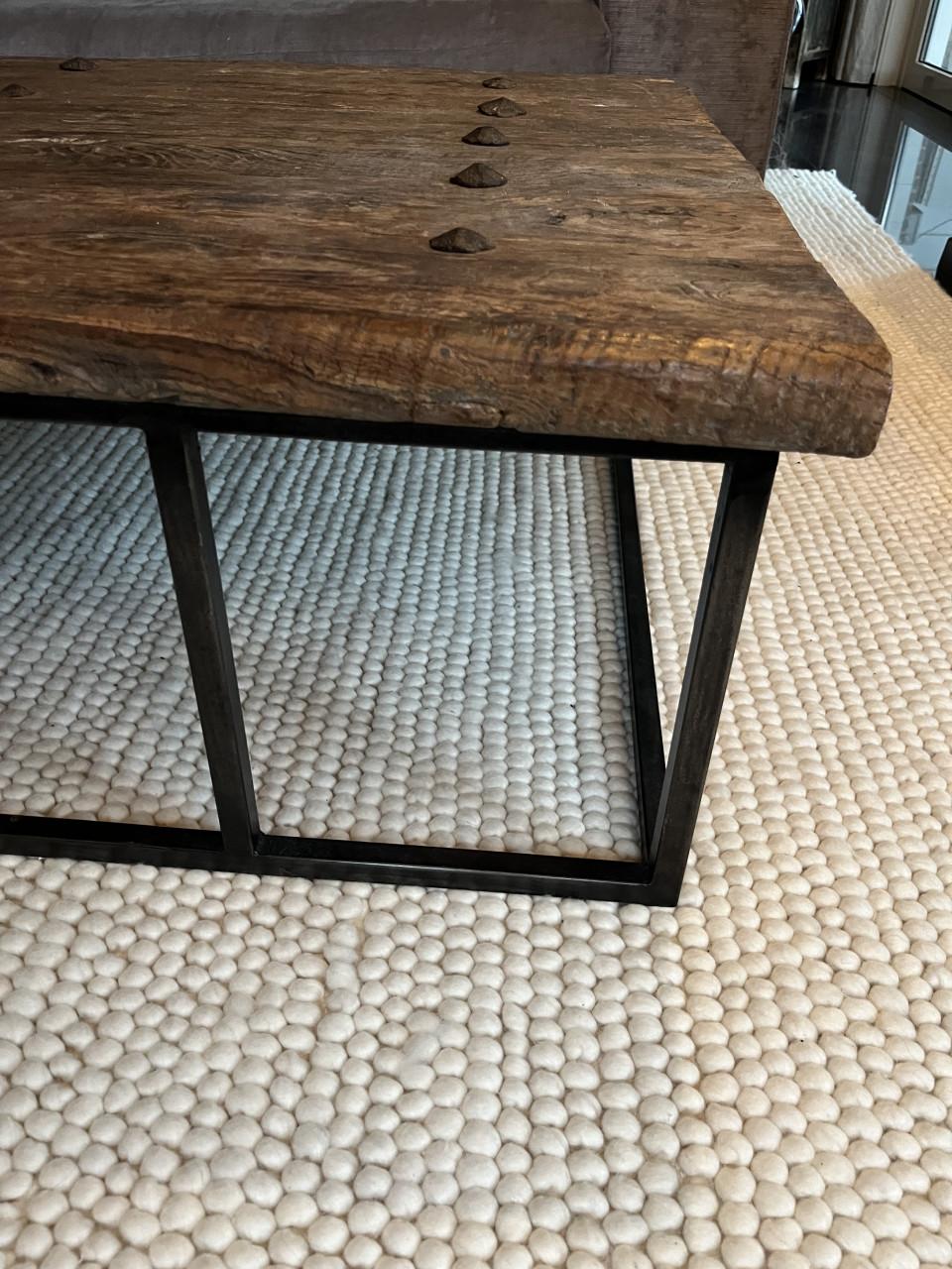 Salon Tafel antiek hout met stalen frame