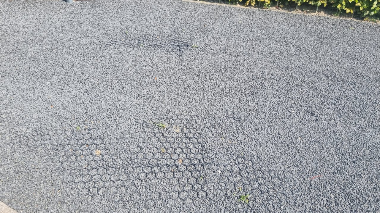 Blauw grind met grindmatten