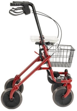 Rollator met mandje, dienblad en stokhouder