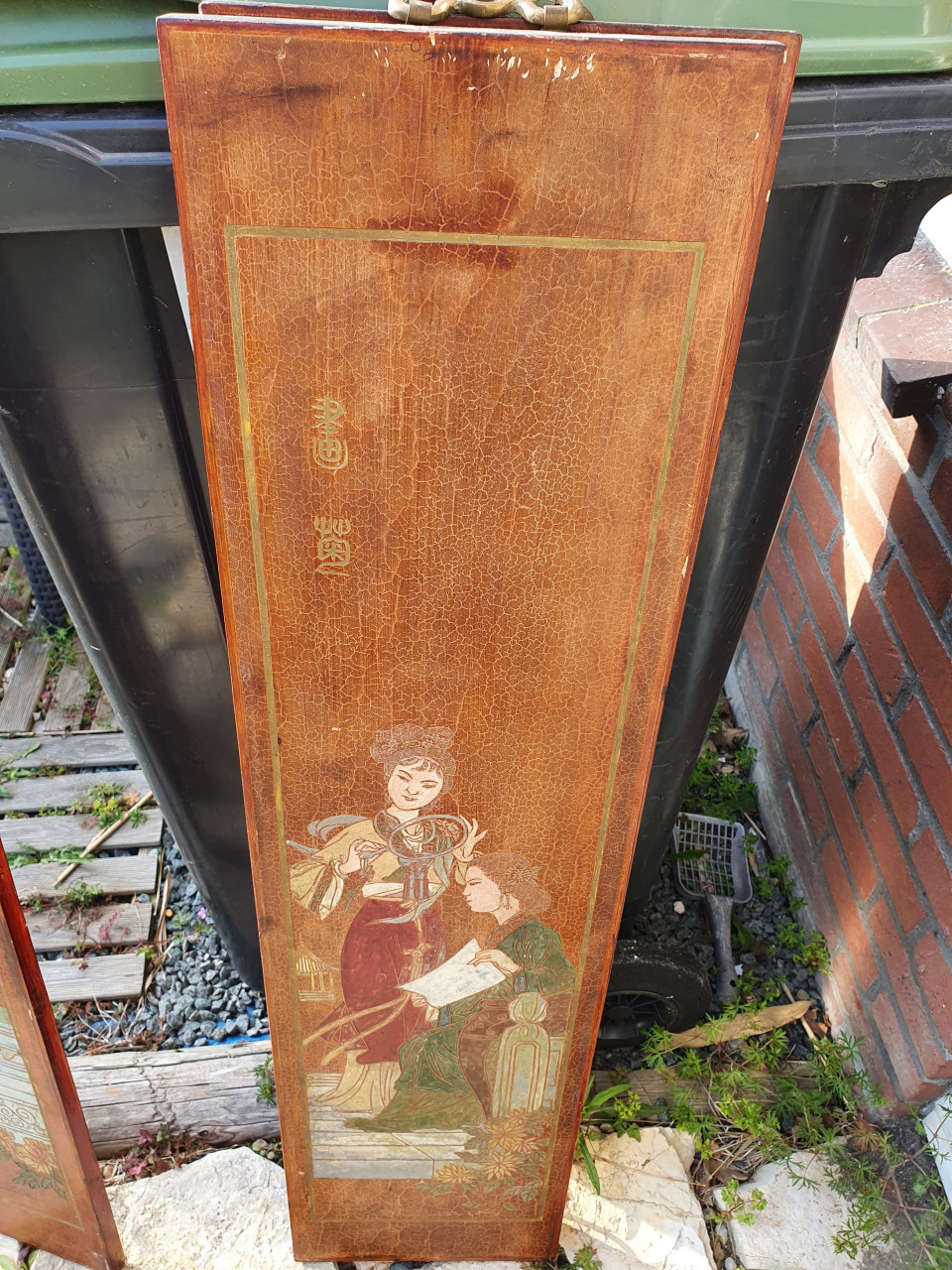 Heel leuke antieke chinese houten plank, handgeschilderd in mooie staat..