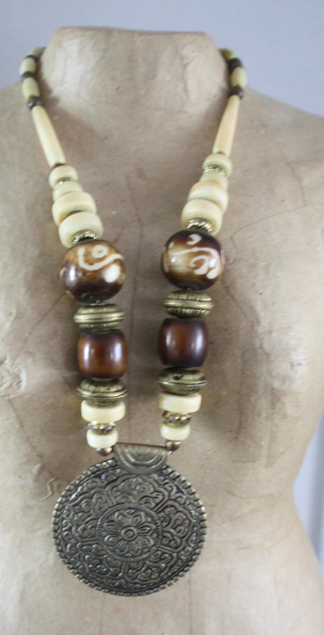 Bruin beige gouden hanger ketting