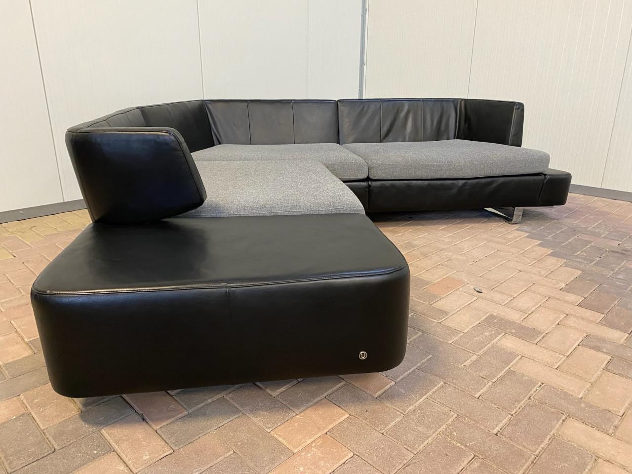 Natuzzi Opus Zwarte Leren Hoekbank –Luxe Comfort-Gratis Levering NL