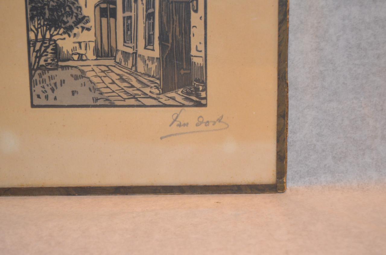 4 Etsjes gesign. 'van Oost' dorps / stadsgezichten