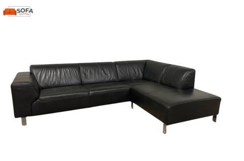 Zwarte Echt Leren Hoekbank-Gratis Levering NL