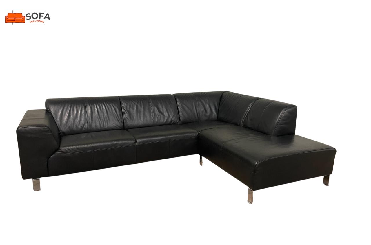 Zwarte Echt Leren Hoekbank-Gratis Levering NL