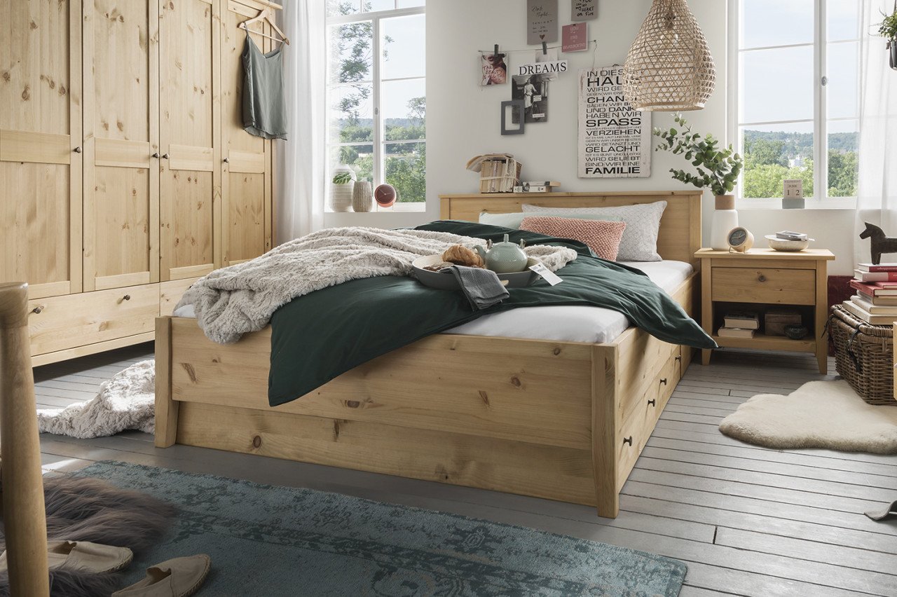 Tweepersoons bed Massief grenen hout. Puur natuur of Wit