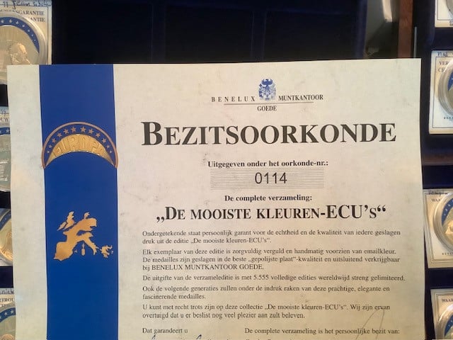 Penningen set “ De Mooiste Kleuren ECU’s “.