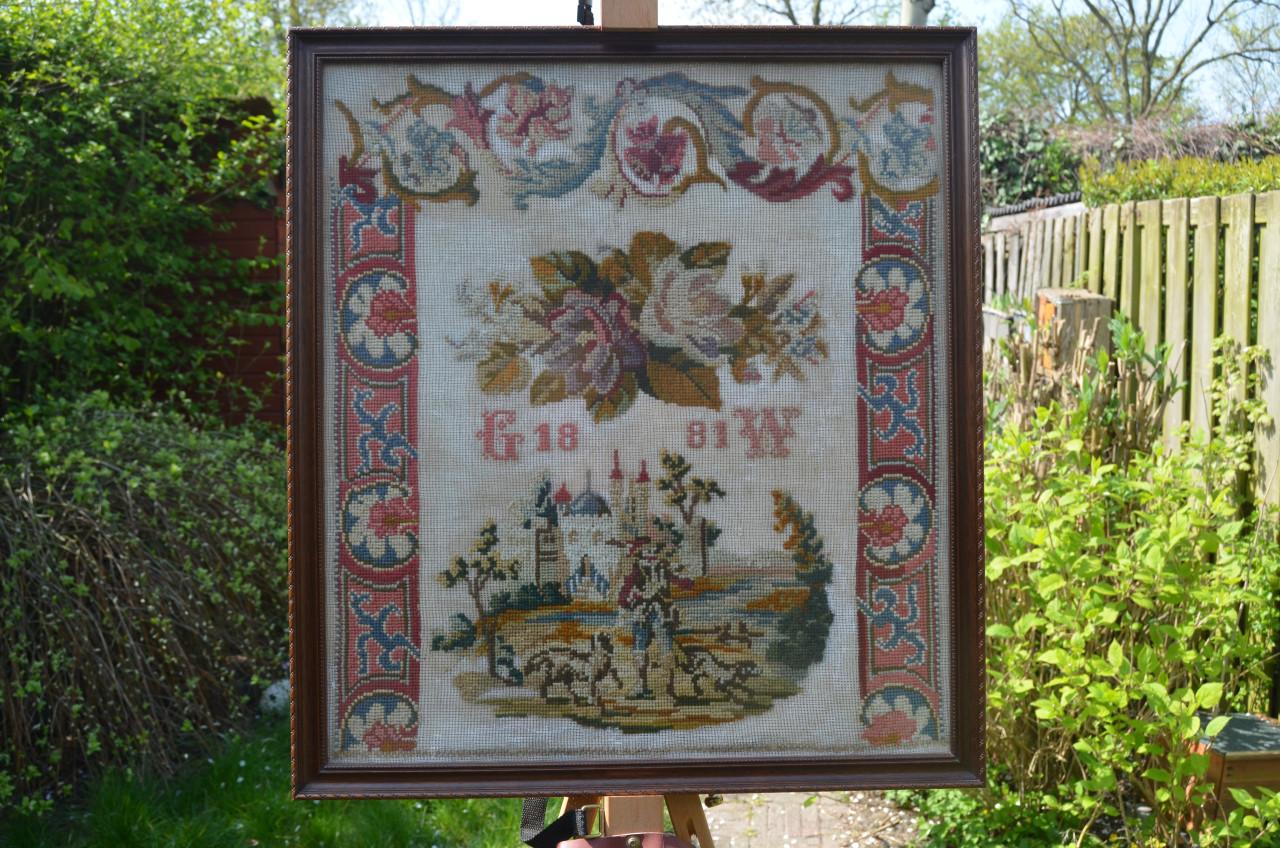 Groot borduurwerk Jachttafereel 1881 ipst