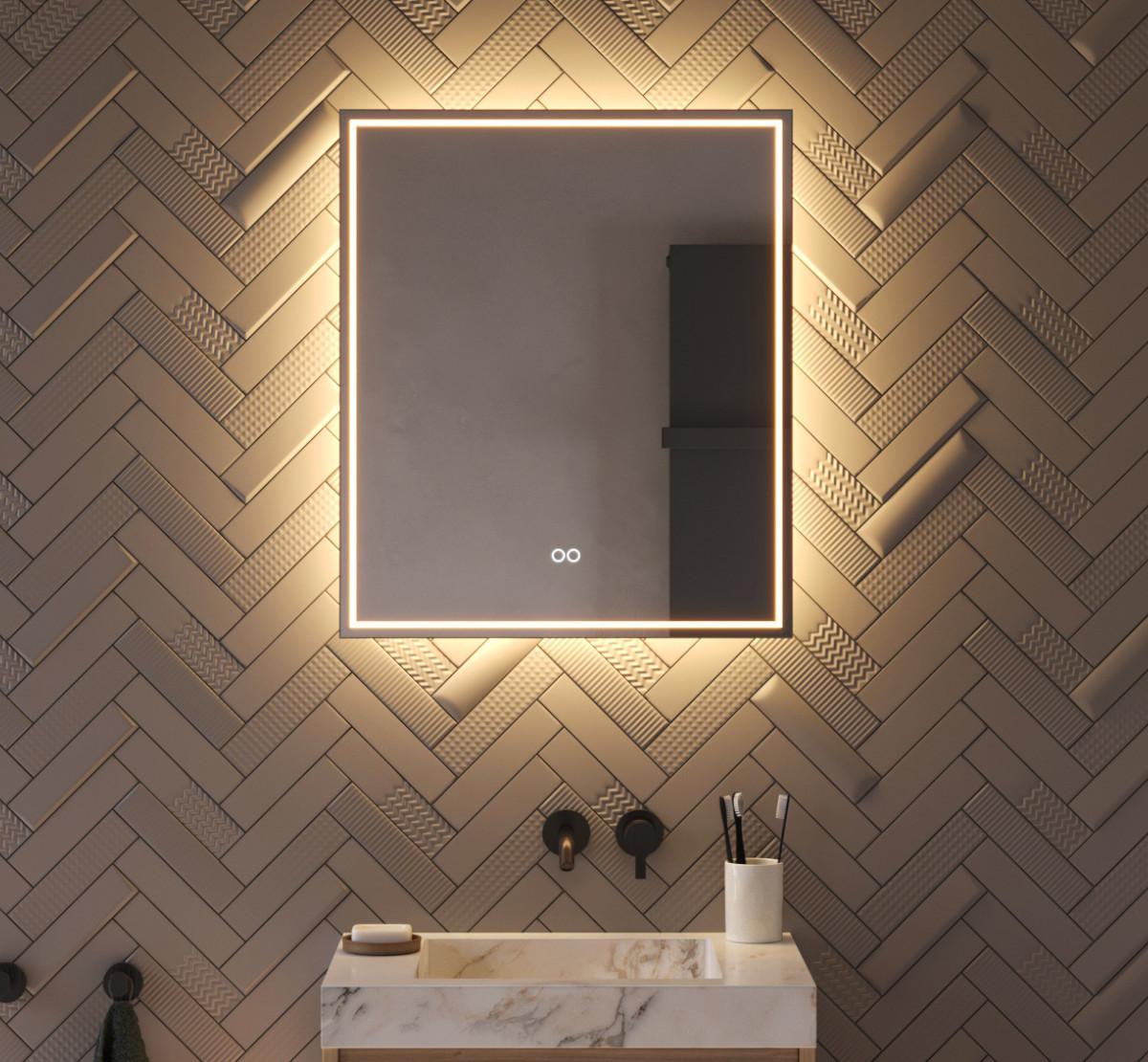 Badkamerspiegel LED DIMBAAR VERWARMD 60x70 Designspiegels