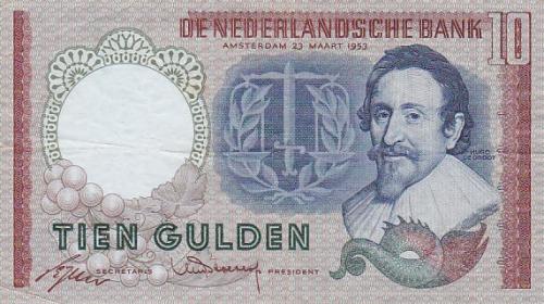 Biljet 10 Gulden 1953 Hugo de Groot  Bieden