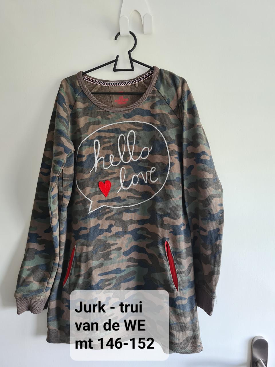 WE Jurk/trui camouflage 'hello love' mt 146-152